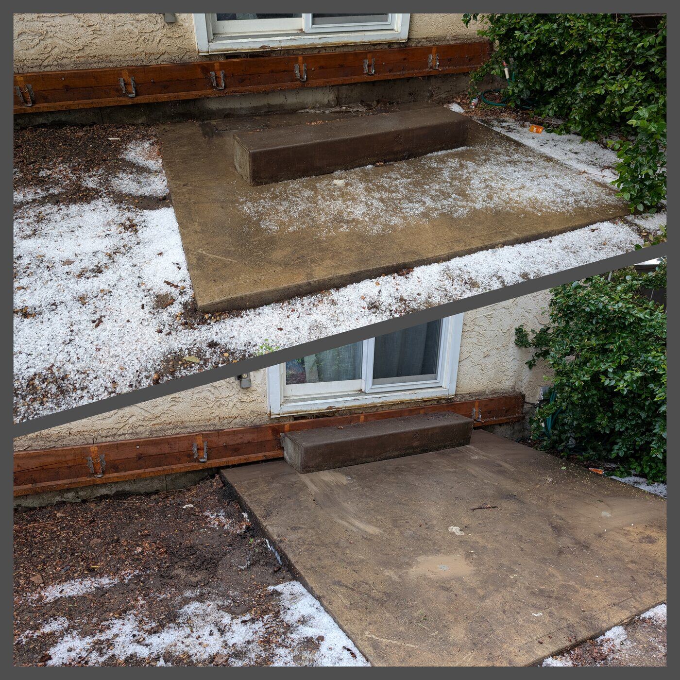 Sunken patio and step raised back to level, before and after, Edmonton