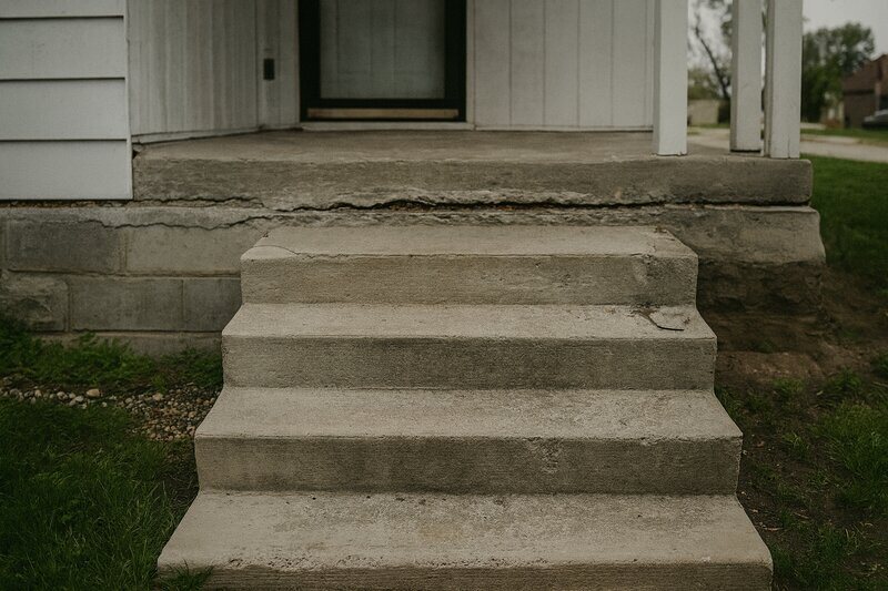 Settled concrete steps before foam leveling in Edmonton