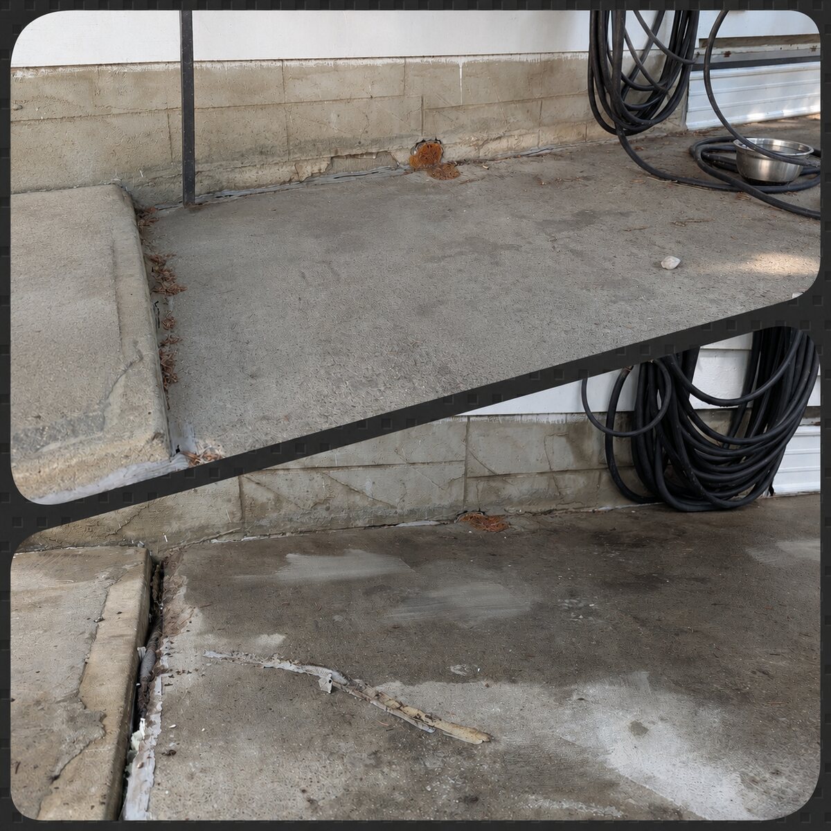 Before and after concrete slab leveling in Edmonton